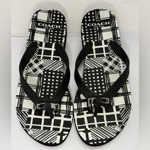 Coach Bow Flip Flop Sandals Black & White